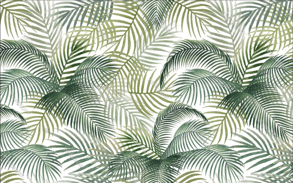 Green Palm Leaves Wallpaper : Fresh Tropical Pattern - flat design