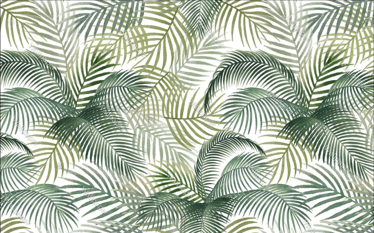 Green Palm Leaves Wallpaper : Fresh Tropical Pattern - flat design
