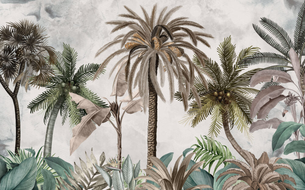 Vintage Palm Tree Wallpaper : Neutral Tropical Jungle Mural - flat design