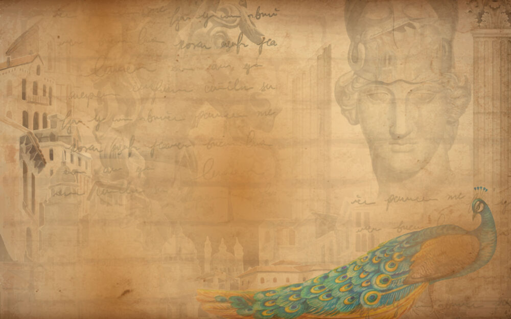 Antique Roman Wallpaper : Ochre Sketch Script Mural - View 2