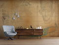 Antique Roman Wallpaper : Ochre Sketch Script Mural