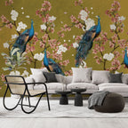 Peacock Cherry Blossom Wallpaper : Mauve Chinoiserie Mural - View 6