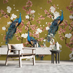 Peacock Cherry Blossom Wallpaper : Mauve Chinoiserie Mural - View 5