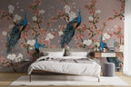 Peacock Cherry Blossom Wallpaper : Mauve Chinoiserie Mural - View 4