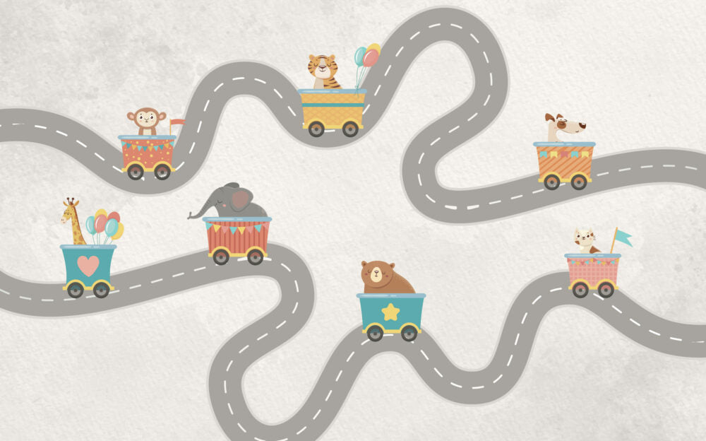 Animal Road Trip Kids Wallpaper : Winding Road Mural - View 2