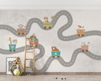 Animal Road Trip Kids Wallpaper : Winding Road Mural - View 3