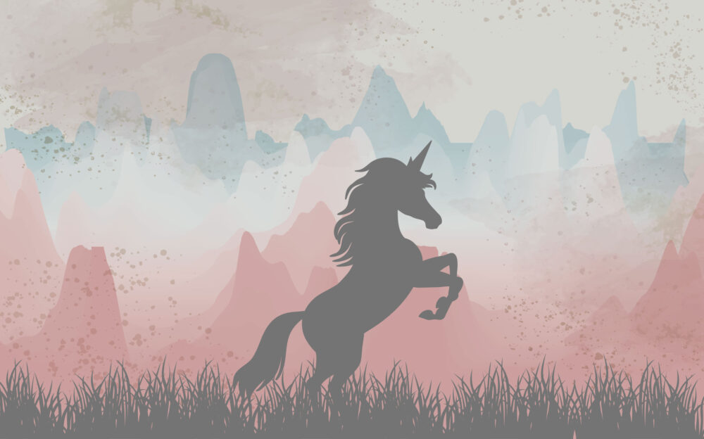 Rearing Unicorn Wallpaper : Pink Mountain Kids Mural - View 2