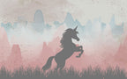 Rearing Unicorn Wallpaper : Pink Mountain Kids Mural - View 2