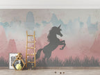 Rearing Unicorn Wallpaper : Pink Mountain Kids Mural