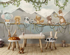 Jungle Band Kids Wallpaper : Musical Animals On Vines Mural