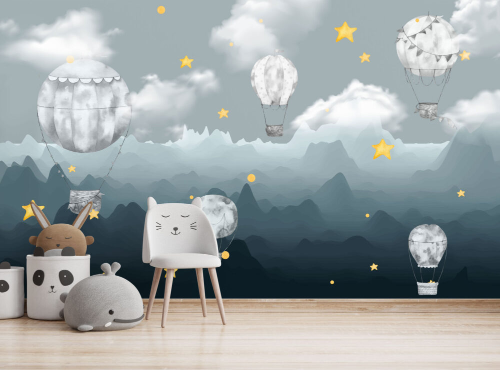 Blue Mountain Balloon Wallpaper : Night Sky Kids Mural