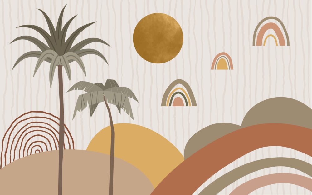 Boho Palm Rainbow Wallpaper : Desert Sun Kids Mural - View 2