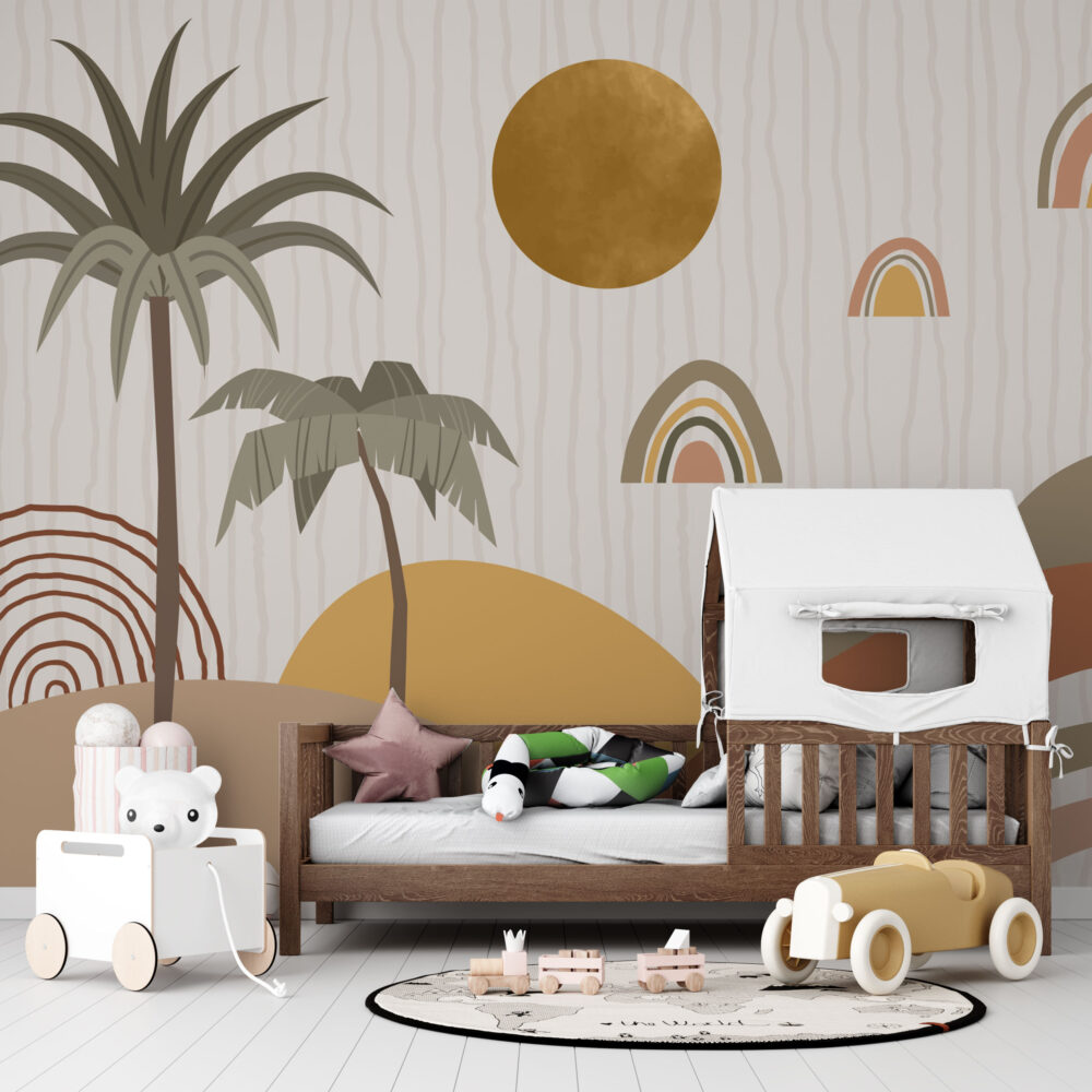 Boho Palm Rainbow Wallpaper : Desert Sun Kids Mural - View 4