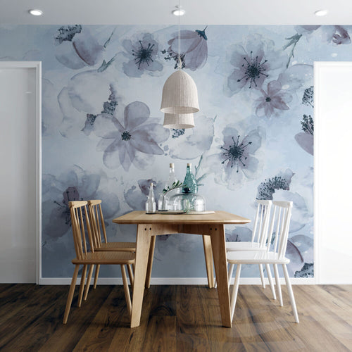 Lilac Watercolor Flower Wallpaper : Soft Blue Floral Mural