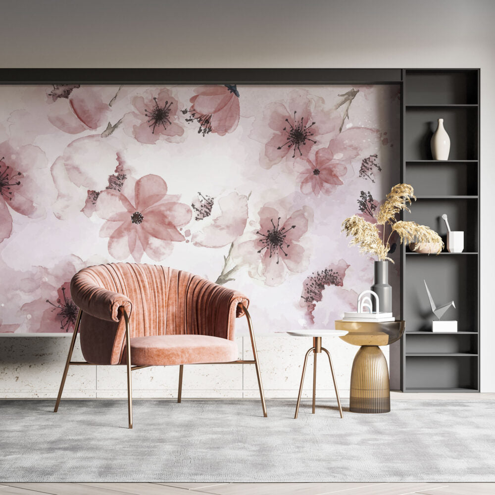 Lilac Watercolor Flower Wallpaper : Soft Blue Floral Mural - View 6