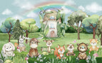 Mushroom House Woodland Wallpaper : Forest Animals Kids Mural - View 2