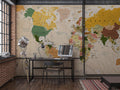 Vintage Brown World Map Wallpaper : Detailed Atlas Mural