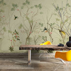 Pistachio Bird Branch Wallpaper : Chinoiserie Blossom Mural