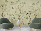 Pistachio Bird Branch Wallpaper : Chinoiserie Blossom Mural - View 4