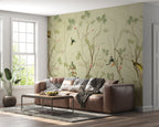 Pistachio Bird Branch Wallpaper : Chinoiserie Blossom Mural - View 3