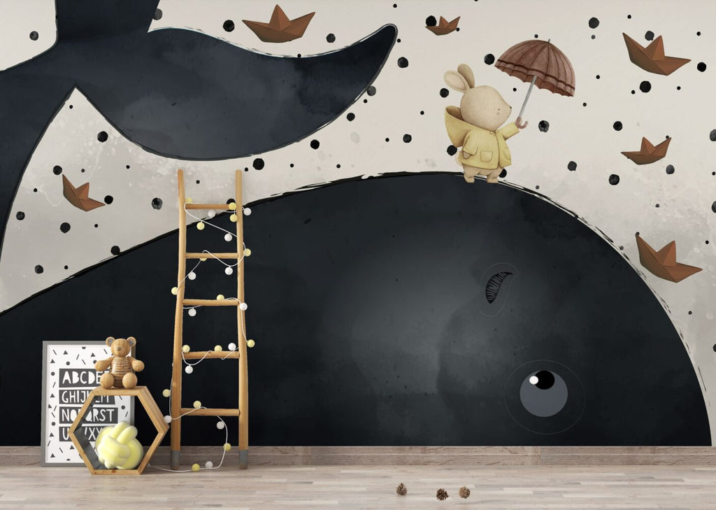 Big Whale Kids Wallpaper : Navy Whale And Bunny Mural