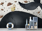 Big Whale Kids Wallpaper : Navy Whale And Bunny Mural - View 3