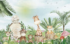 Cute Jungle Animals Wallpaper : Giraffe And Friends Kids Mural - View 2