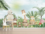 Cute Jungle Animals Wallpaper : Giraffe And Friends Kids Mural