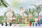 Cute Jungle Animals Wallpaper : Giraffe And Friends Kids Mural - View 4