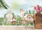 Cute Jungle Animals Wallpaper : Giraffe And Friends Kids Mural - View 3