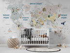 Kids Animal World Map Wallpaper : Illustrated Atlas Mural - View 3
