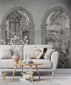Roman Arch Garden Wallpaper : Grey Classical Doorway Mural