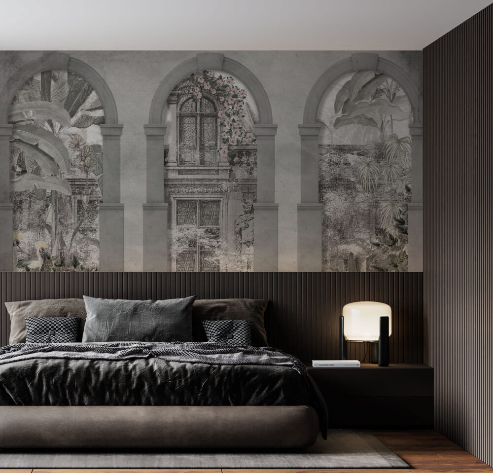 Roman Arch Garden Wallpaper : Grey Classical Doorway Mural - View 3