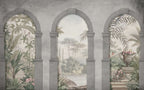 Roman Arch Tropical Wallpaper : Misty Garden View Mural - View 2