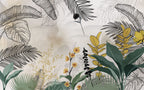 Yellow Daisy Leaf Wallpaper : Modern Botanical Mural - View 2