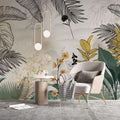 Yellow Daisy Leaf Wallpaper : Modern Botanical Mural