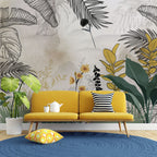 Yellow Daisy Leaf Wallpaper : Modern Botanical Mural - View 4