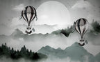 Misty Mountain Balloon Wallpaper : Ink Landscape Mural - View 2