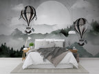 Misty Mountain Balloon Wallpaper : Ink Landscape Mural - View 4