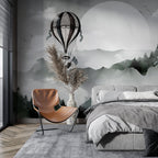 Misty Mountain Balloon Wallpaper : Ink Landscape Mural