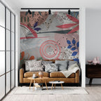 Abstract Pink Circle Wallpaper : Modern Leaf Collage Mural - View 4
