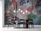 Abstract Pink Circle Wallpaper : Modern Leaf Collage Mural - View 3