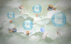 Sage Sky Balloon Animals Wallpaper : Watercolor Kids Mural - View 4