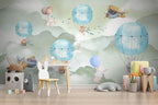 Sage Sky Balloon Animals Wallpaper : Watercolor Kids Mural