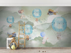 Sage Sky Balloon Animals Wallpaper : Watercolor Kids Mural - View 2