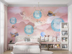 Pink Sky Balloon Animals Wallpaper : Watercolor Nursery Mural - View 3