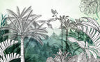 Watercolor Palm Pine Wallpaper : Sketch Tropical Forest Mural - View 2