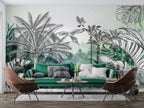 Watercolor Palm Pine Wallpaper : Sketch Tropical Forest Mural - View 4