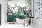Watercolor Palm Pine Wallpaper : Sketch Tropical Forest Mural - View 3