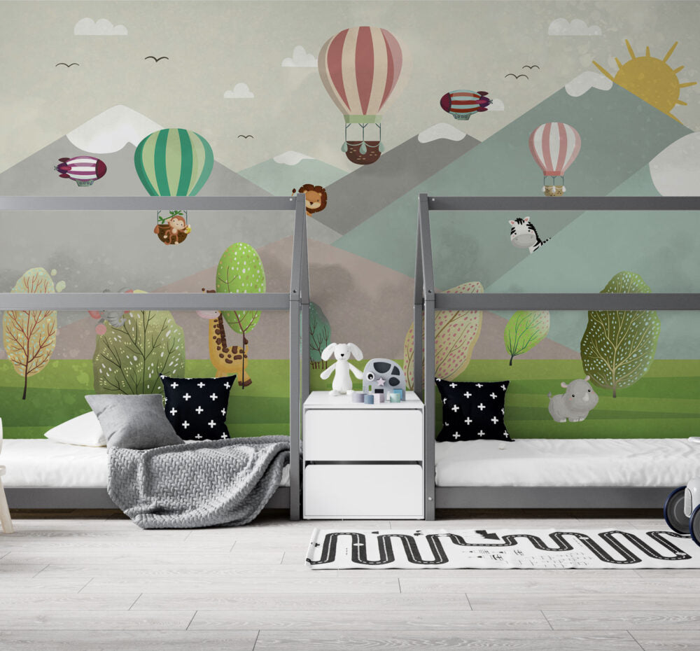 Peekaboo Mountain Animals Wallpaper : Pastel Kids Mural - View 4